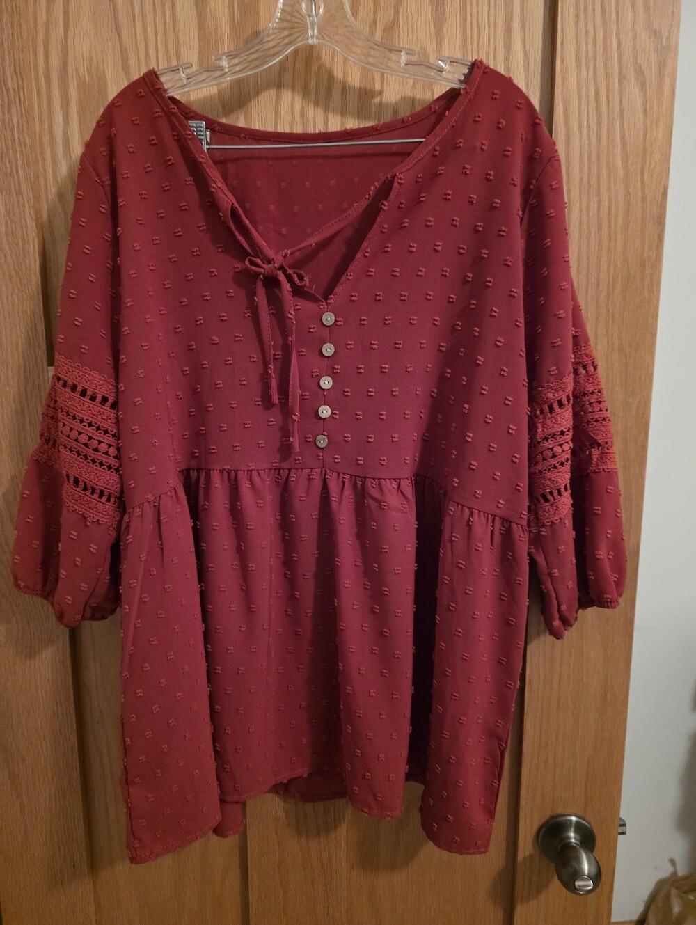Terracotta Boho Swiss Dot Button Babydoll Top Size XXL